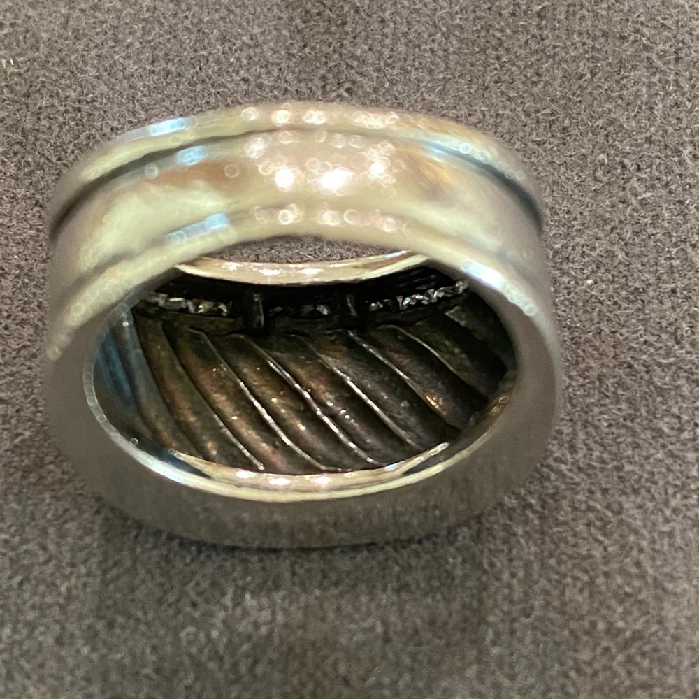 David Yurman Sterling Silver Ice Cigar Band with Diamonds Size 7